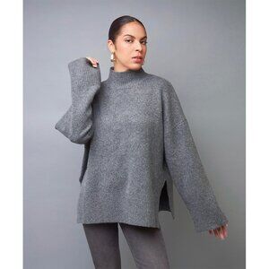 Grey Mock Neck Oversized Pullover Jumper